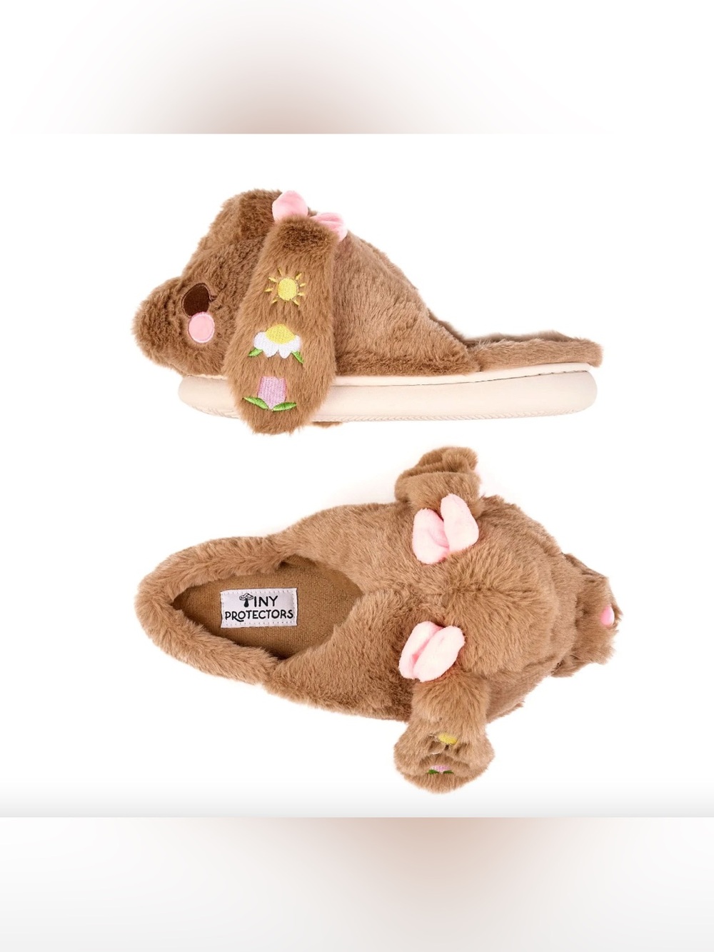 ✨NWOT✨ Tiny Protectors Fuzzy Brown Bunny Slippers with Pink Details